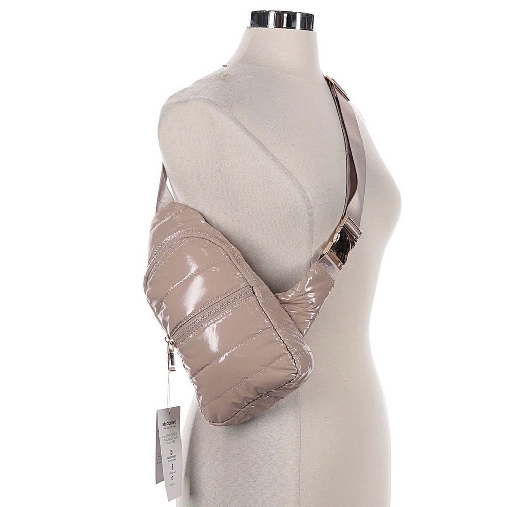 Ah-dorned Sling Bag Tan NEW Puffer Nylon Quilted Crossbody Zippered NWT